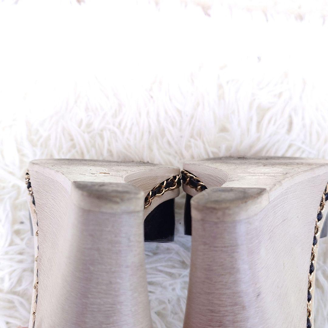 シャネル ミュール チェーン ココマーク ウッドソール 36c エナメル