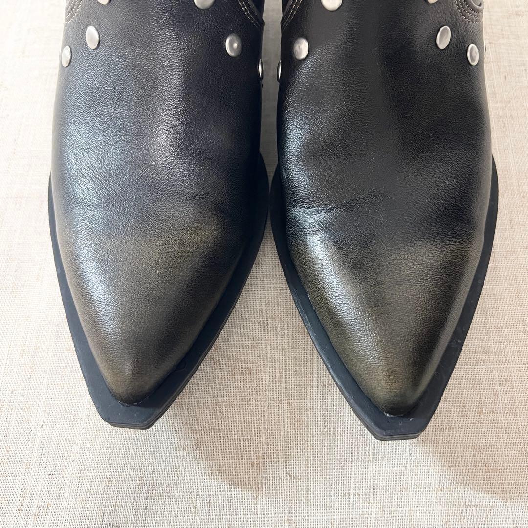 極美品☆ZARA ウエスタン カウボーイ ブーツ スタッズ サイドジップ 38