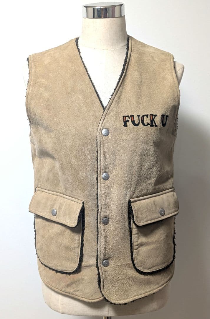 WEIRDO ウィアード レザーベスト 豚革 裏ボア 刺繍 Sサイズ未使用 希少