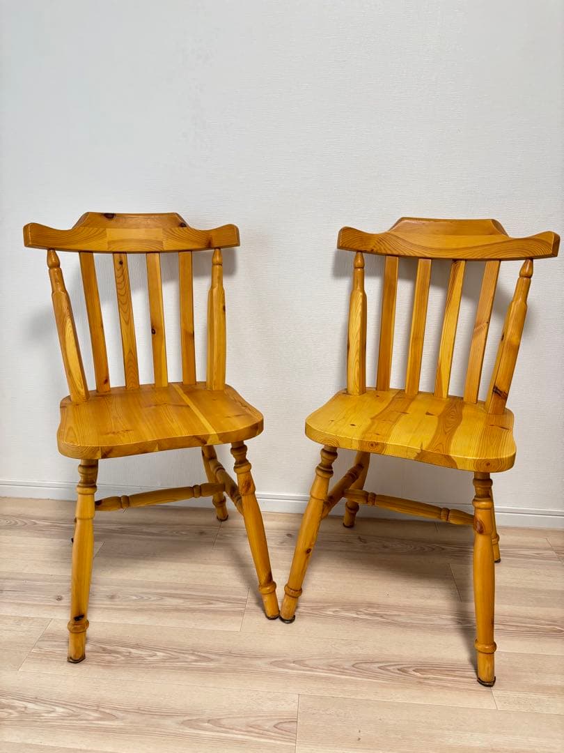 【美品】 ウィンザーチェア カントリー 洋風 天然木　ダイニングチェア① ウィンザーチェア 2脚セット 座面高44cm 天然木 カントリー調