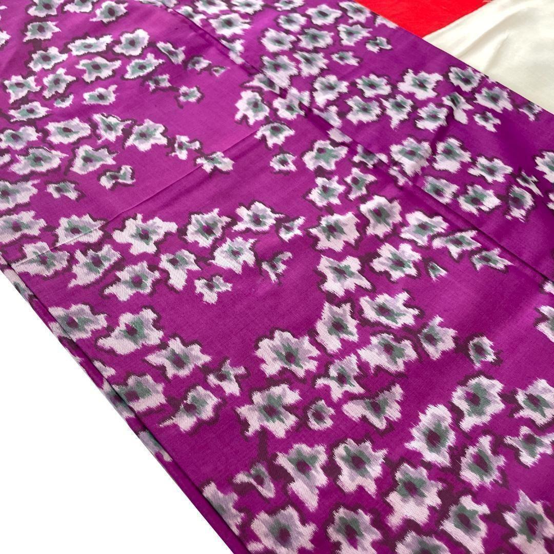 銘仙 着物 袷 正絹 枝花柄 赤紫色 アンティーク着物 A-1635 - メルカリ