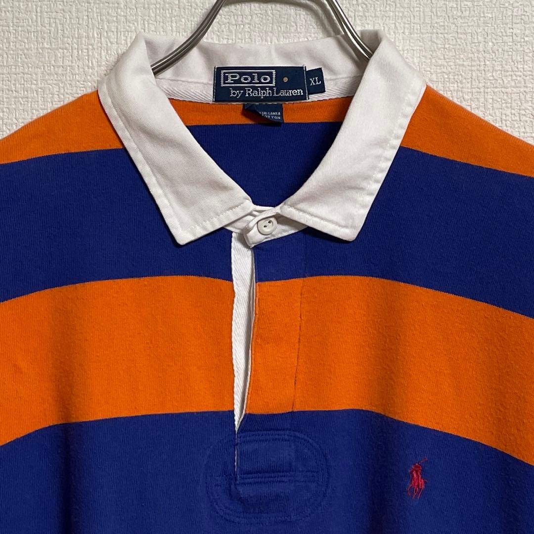 希少カラー】90sラルフローレン ラガーシャツ 太ボーダー オレンジ