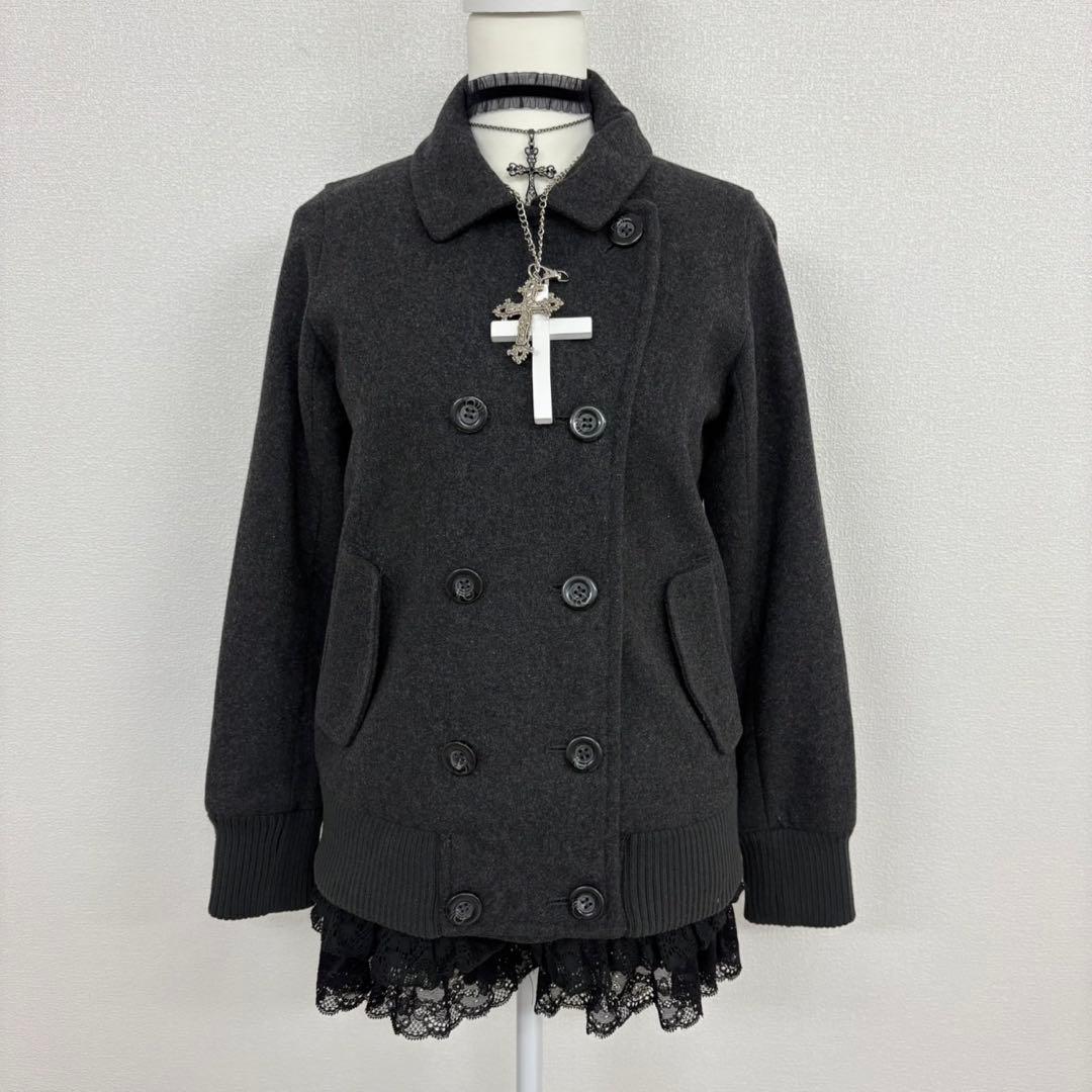 ピーコート グレー ウール 厚手 平成ギャルy2k グランジ ナポレオン