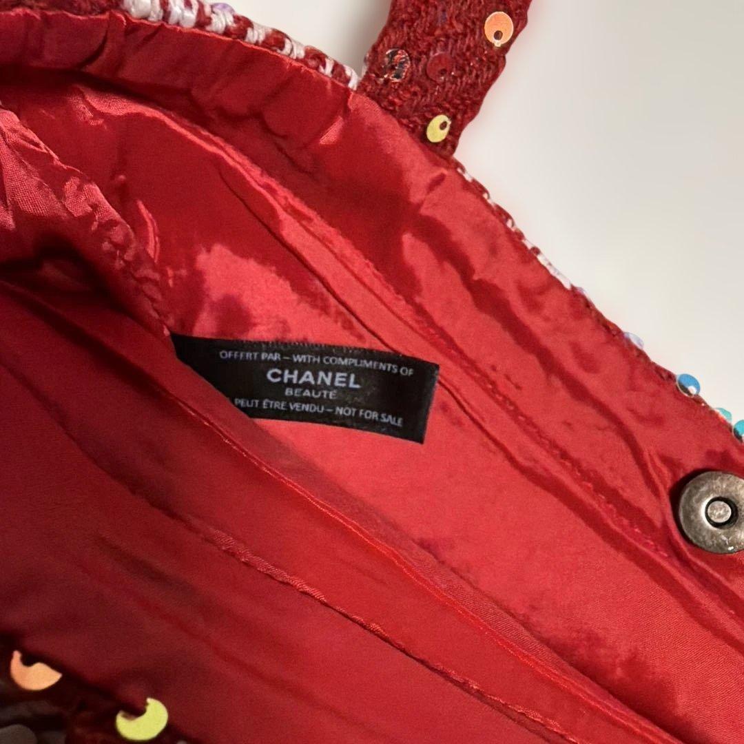 CHANEL】ツイードスパンコール トートバッグ レッド ノベルティ新品未