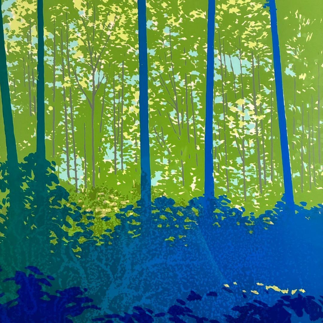 美品 本間武男「樹間Ⅱ」シルクスクリーン 直筆サイン入り 額縁入り