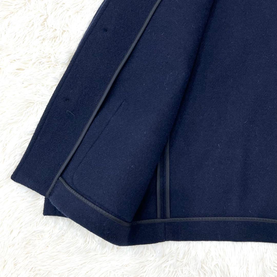 ダントン】 ウールモッサ Vネック ノーカラー ジャケット 40 ネイビー