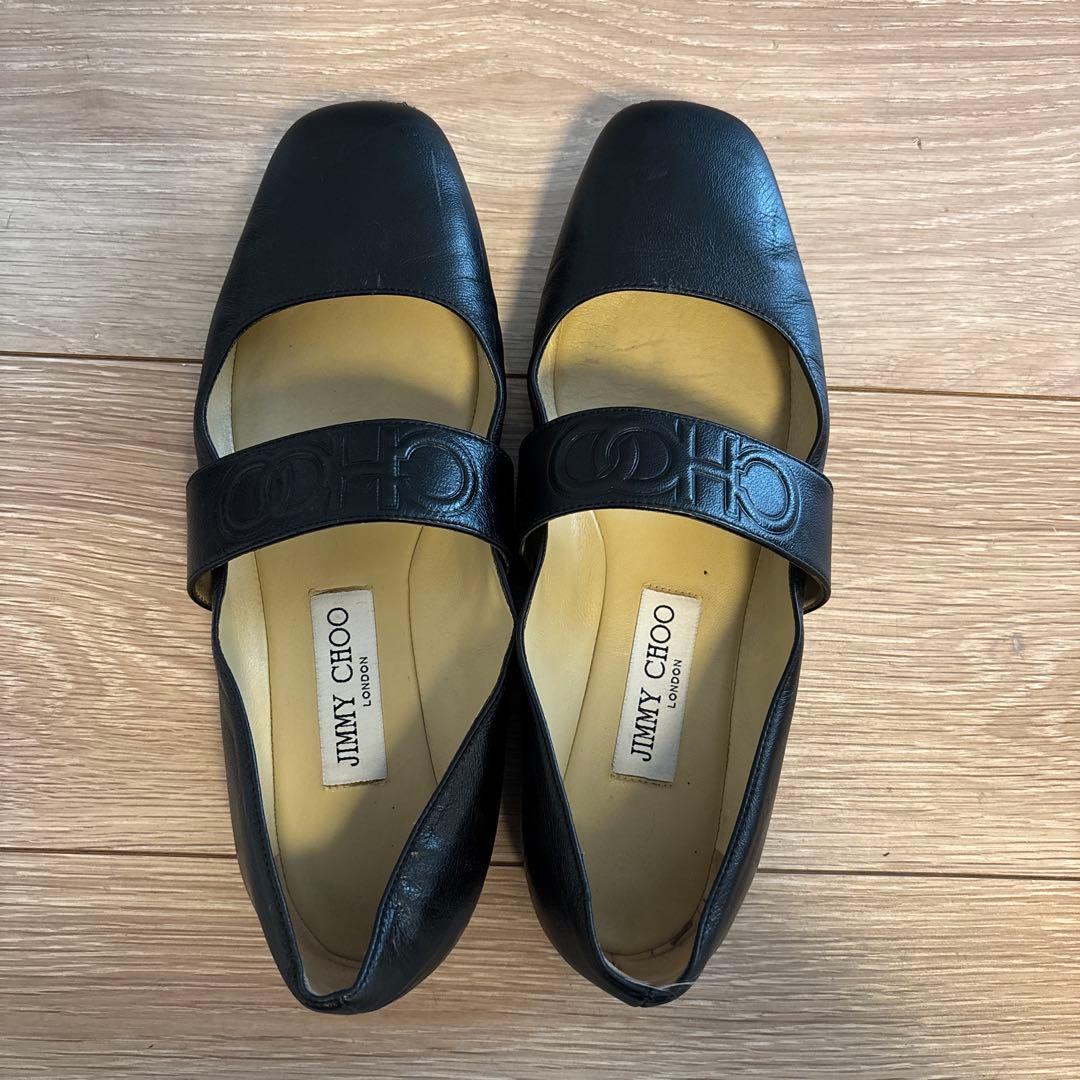 JIMMY CHOO ブラック フラットシューズ 36 1/2 - メルカリ