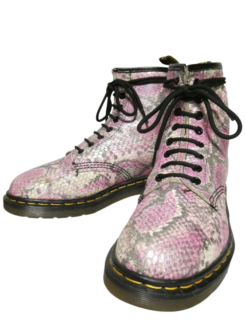 英国製！ドクターマーチン8ホールUK7ピンクパイソン柄イングランド蛇柄