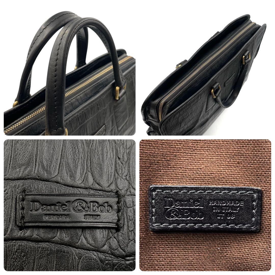 《超美品》ダニエル&ボブ ビジネス バッグ ブリーフケース 型押し レザー 黒系