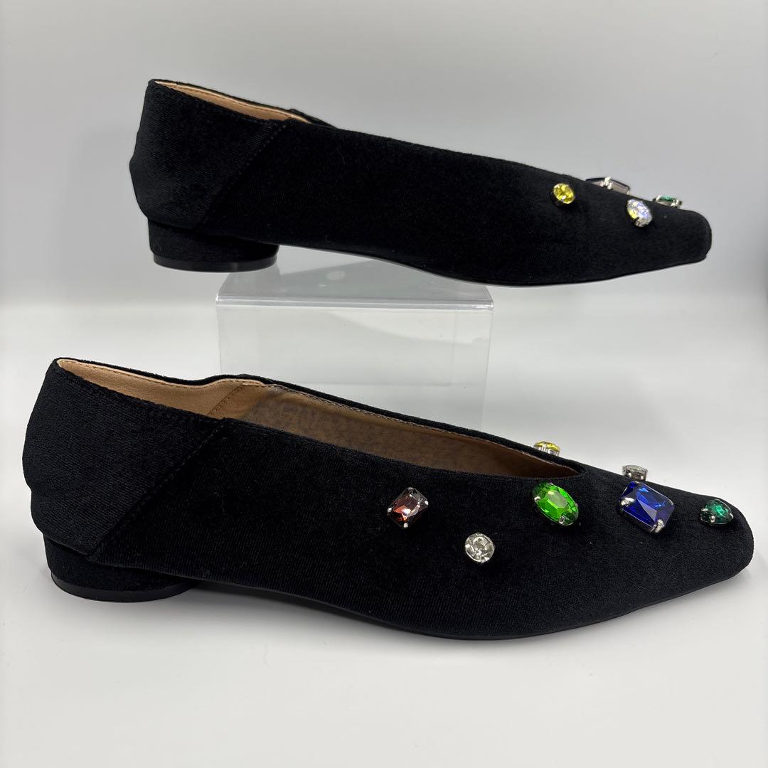 AMERI アメリヴィンテージ ビジュー フラットシューズ ベロア 黒 完売品