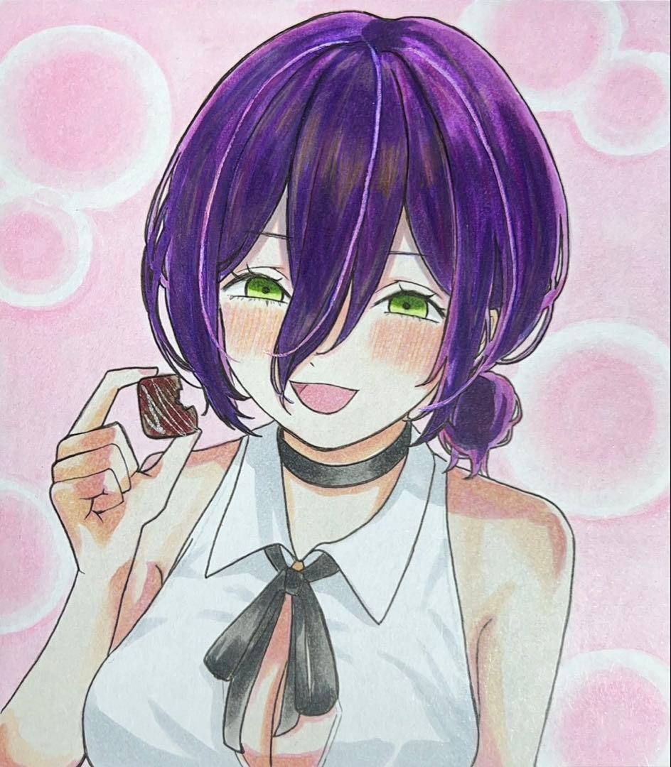 K*様 チェンソーマン 手描きイラスト 色紙 レゼ ファンアート - メルカリ