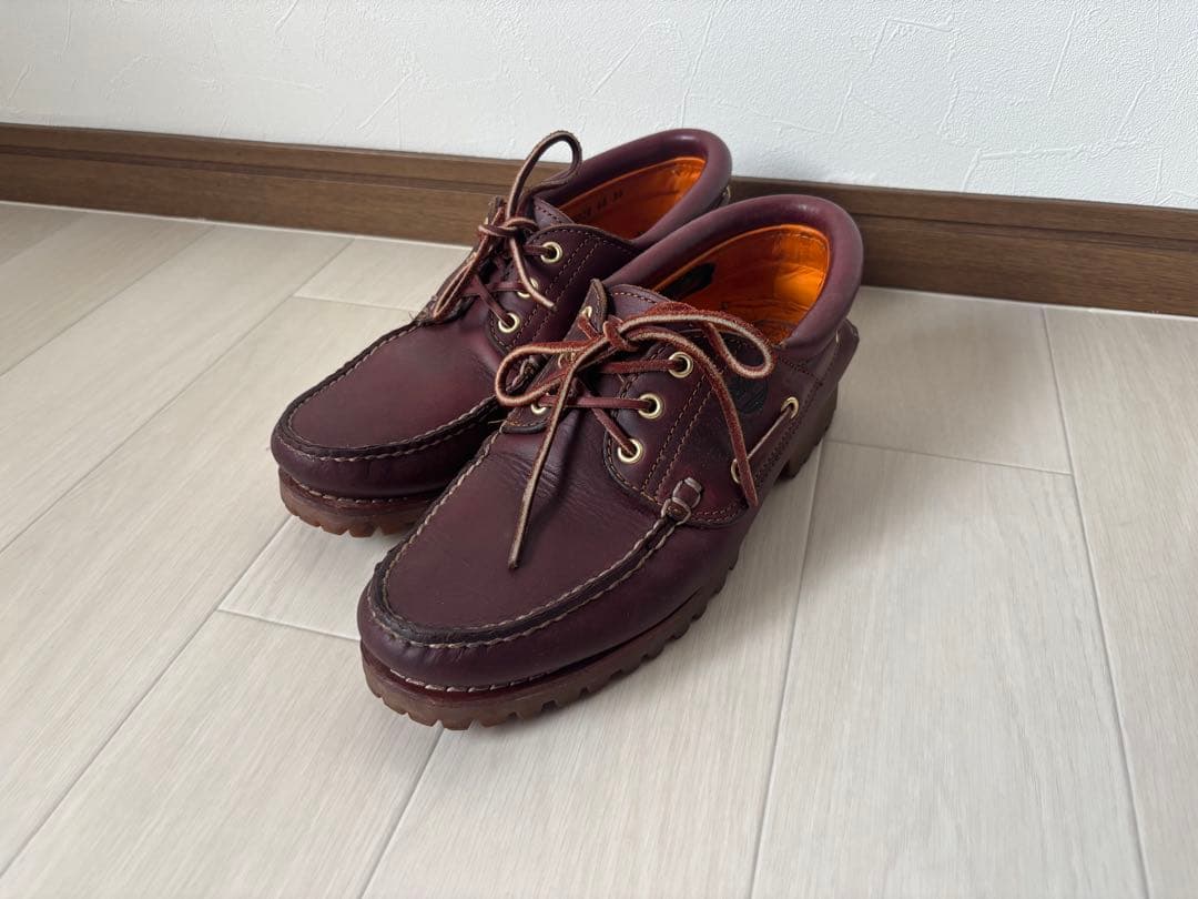 靴 Timberland 3-EYE 27cm Timberland Authentics 3 Eye Classic Lug Boat Shoe - Burgundy Full
