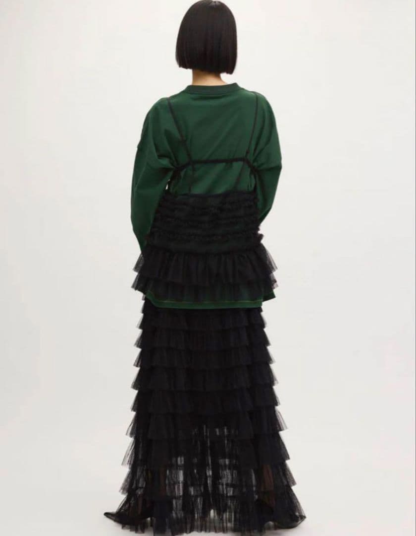 アメリ ヴィンテージ BLACK TULLE RAFFLE CAMI TOP