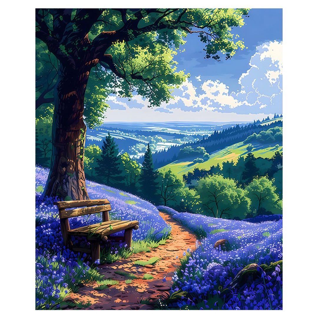 風景デジタルアート ベンチと花畑 まちなかに佇むベンチアート——富岡の風景を描く – とみおかくらし情報館