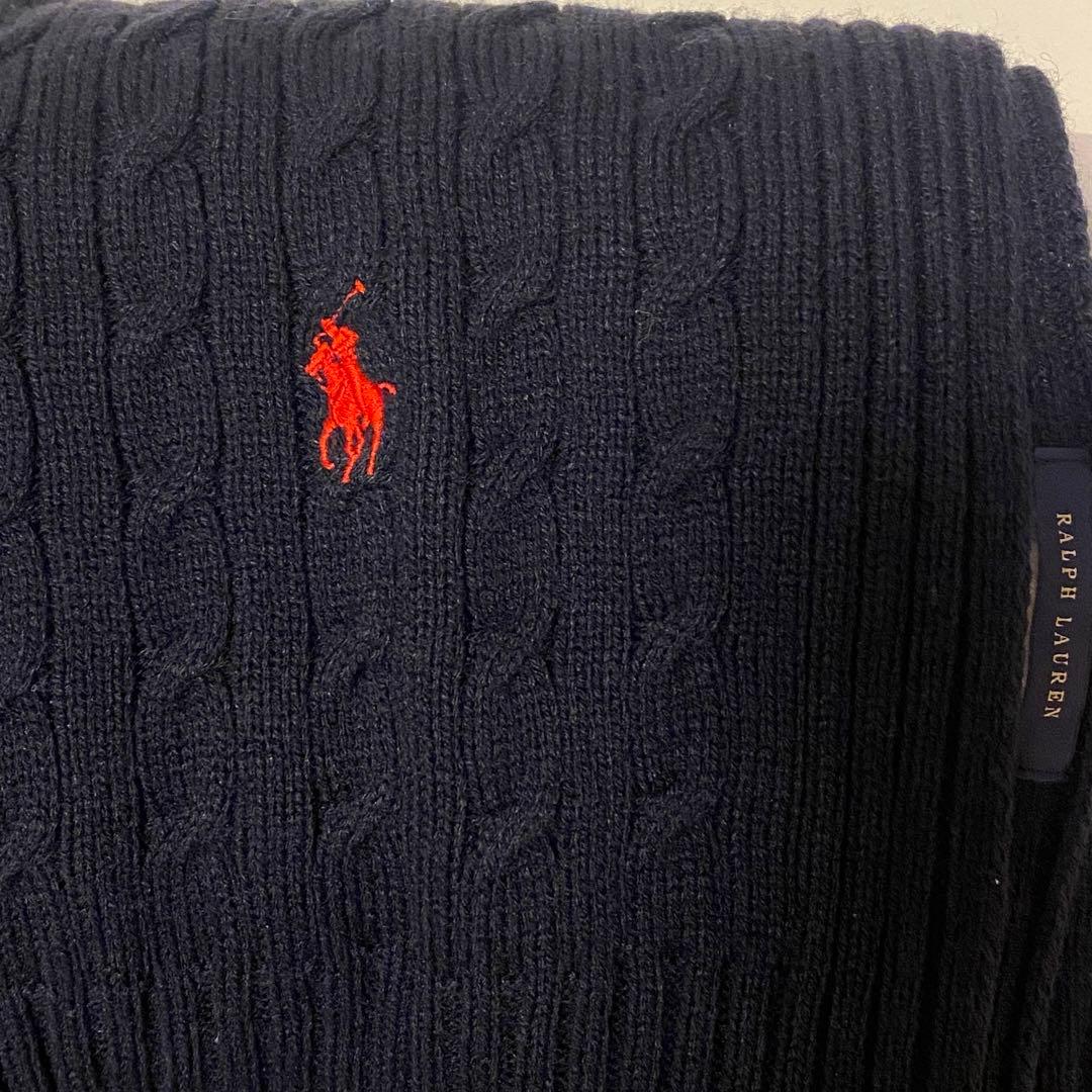 ラルフローレン 大判ケーブルニット ブランケット ひざ掛け ネイビー