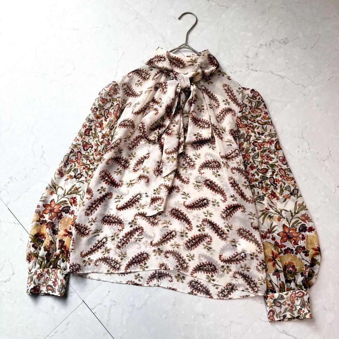 グレースコンチネンタル ボウタイブラウス ペイズリー 花柄 36