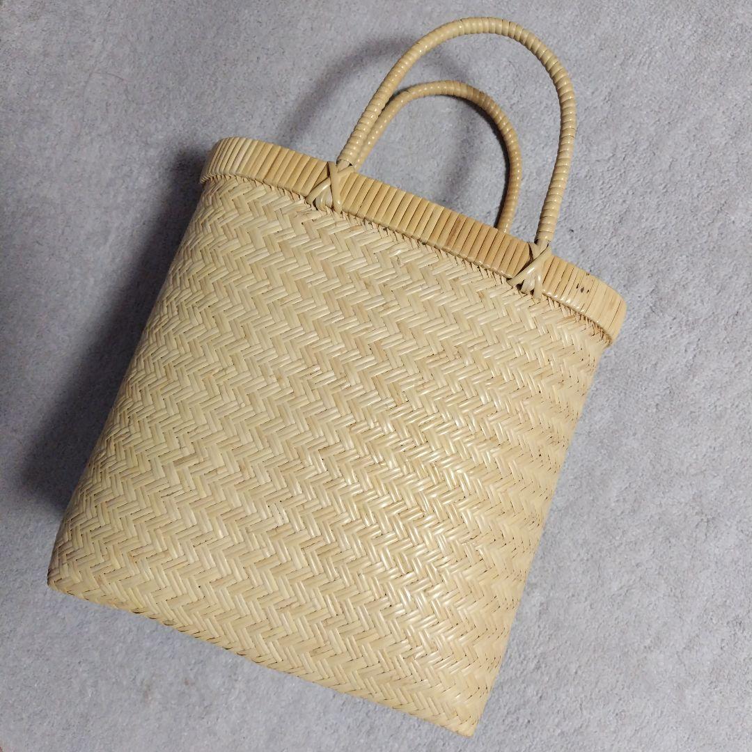 鳥越竹細工竹かごバック スズ竹市場かご(岩手県鳥越竹細工/籐ハンドル/中サイズ)(約)幅41×マチ
