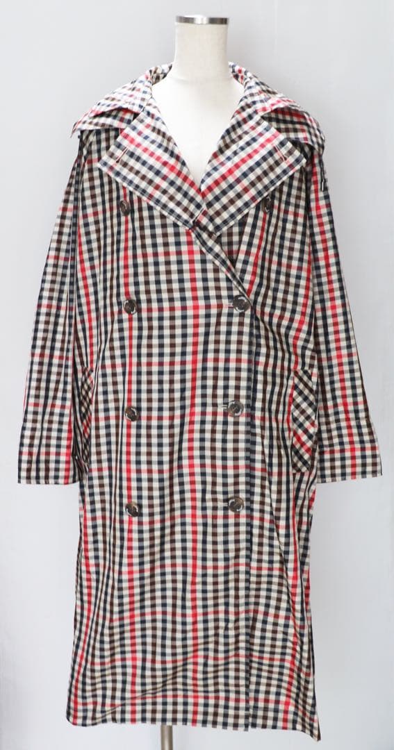 《アクアスキュータム》新品 クラブチェック ダブルレインコート M～L