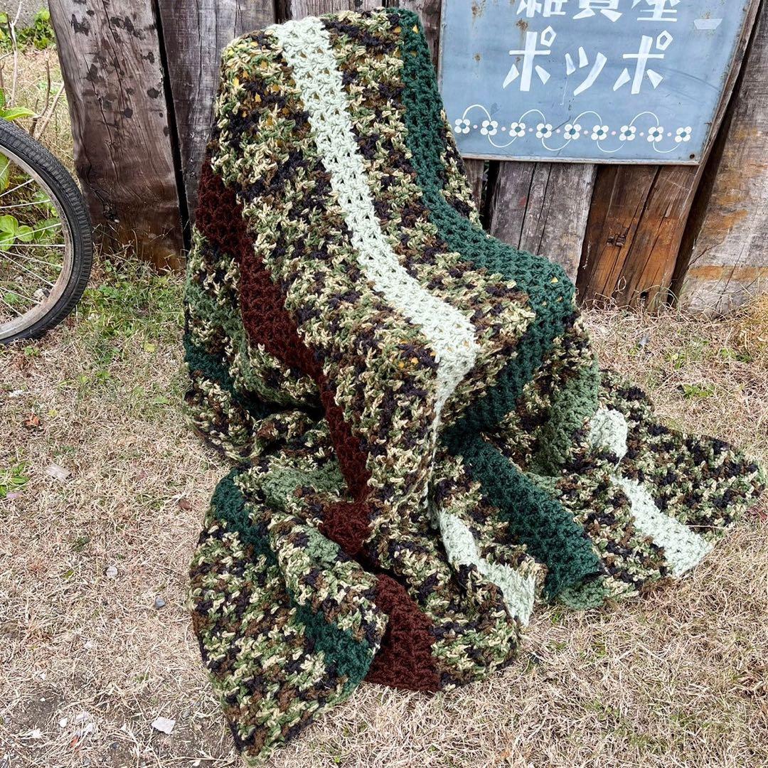 【USA vintage】グラニーブランケット　アーミーカラー USA vintage】granny blanket グラニーブランケット グラニースクエア