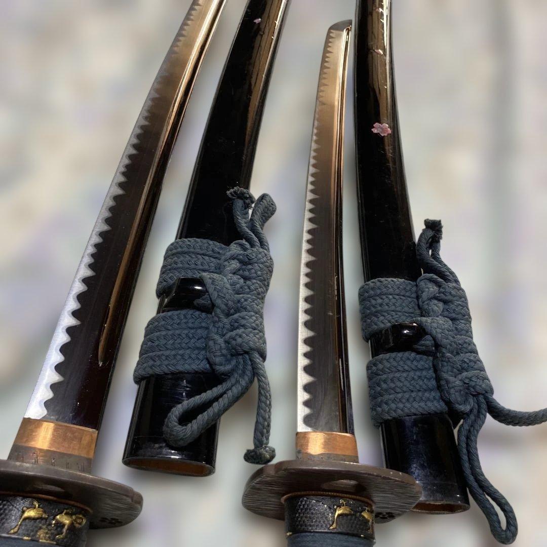 高級豪華版居合刀大小2本 青柄 桜透し木瓜鍔 - メルカリ