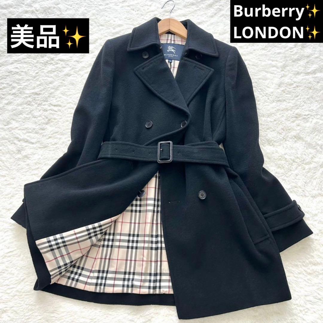 【美品✨】BURBERRYLONDON Pコート　アンゴラ ノバチェック 黒38 BURBERRY LONDON バーバリーロンドン ブラック ノヴァチェック裏地