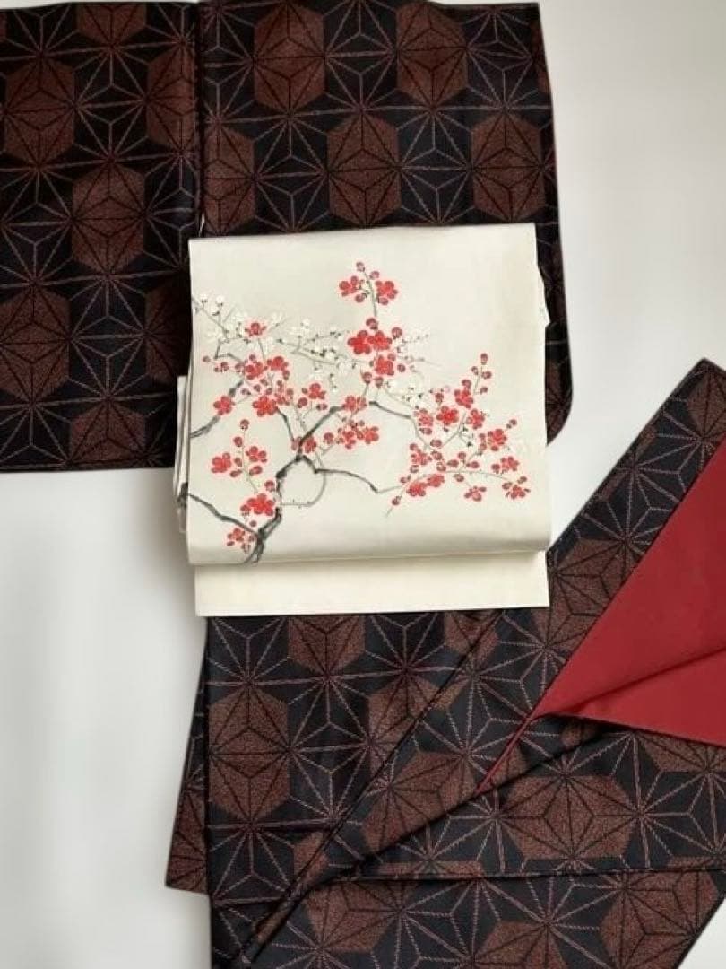 ●高級 正絹 落款 作家物 塩瀬 梅の華　名古屋仕立て 名古屋帯 楽天市場】【 中古 】 名古屋帯 長尺 正絹 グレージュ 中古 未使用 花