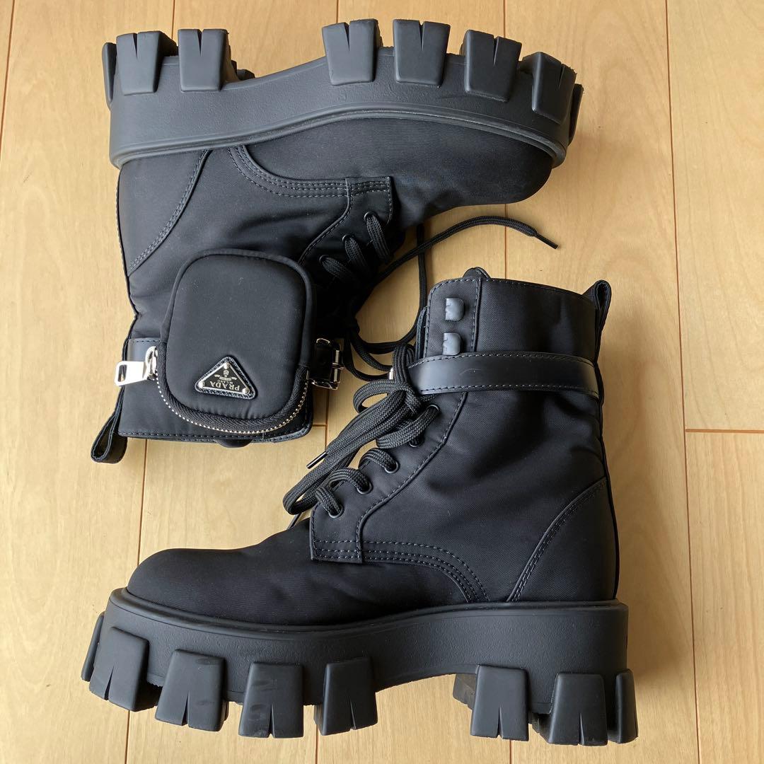 プラダ PRADA モノリス コンバットブーツ リナイロン 22㎝ 黒 ポーチ付