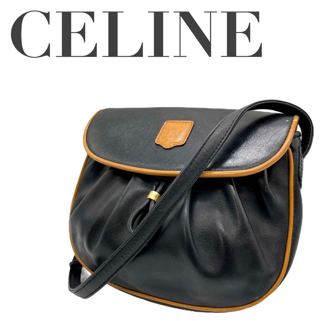 CELINE セリーヌ黒 レザー ショルダーバッグオールドセリーヌ