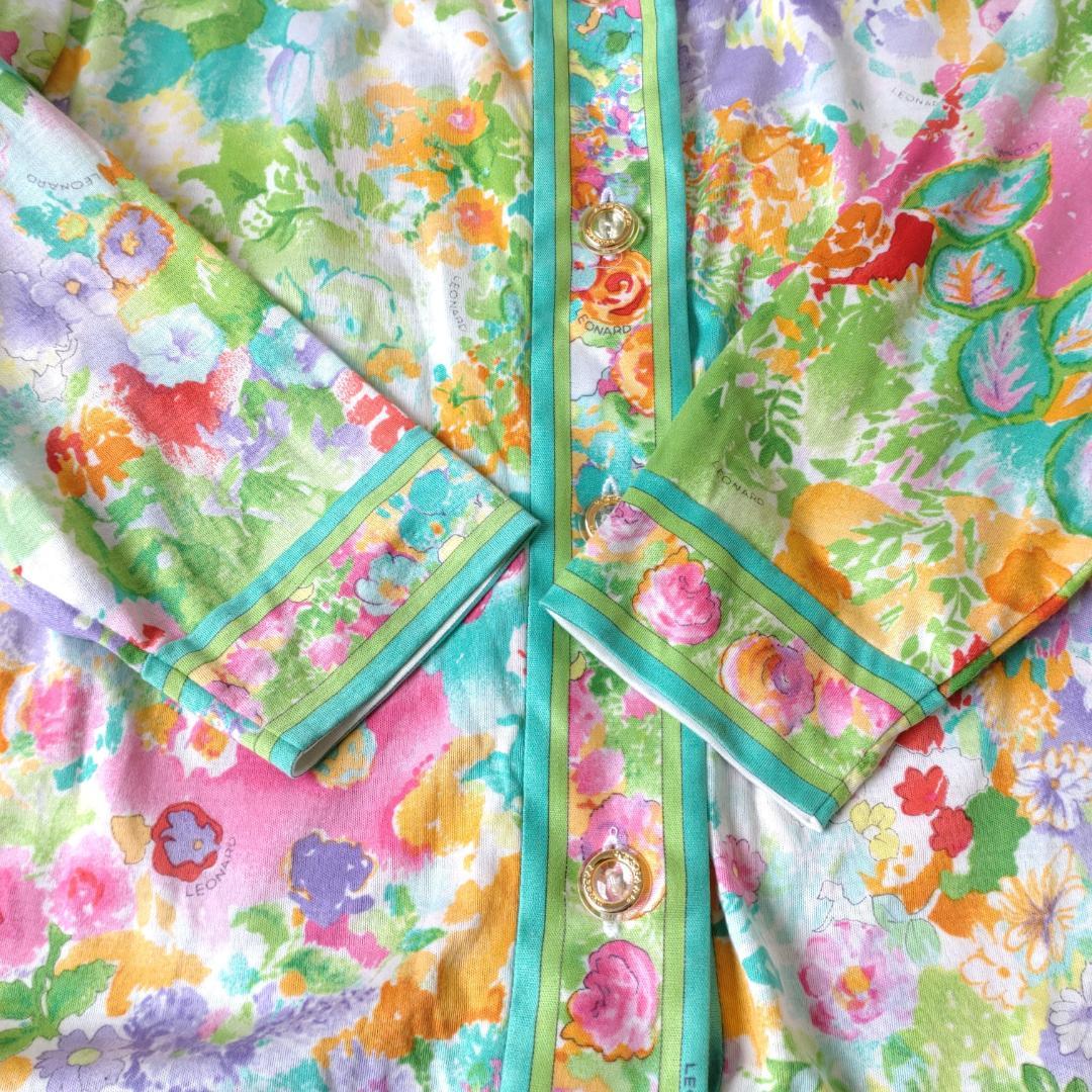 レオナール 花柄カーディガン サイズL 長袖 総柄 ボタニカル - メルカリ