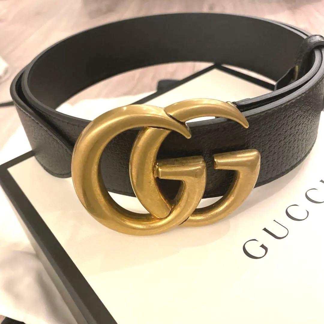 正規品　GUCCI GGロゴ ベルト 85 黒 レザー 未使用に近い 箱袋付 ダブルG ワイドベルト ・ブラック レザー | GUCCI公式