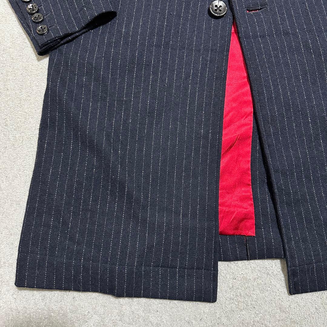 ドロヘドロ 煙 チェスターコート メンズM ロング ネイビー ストライプ