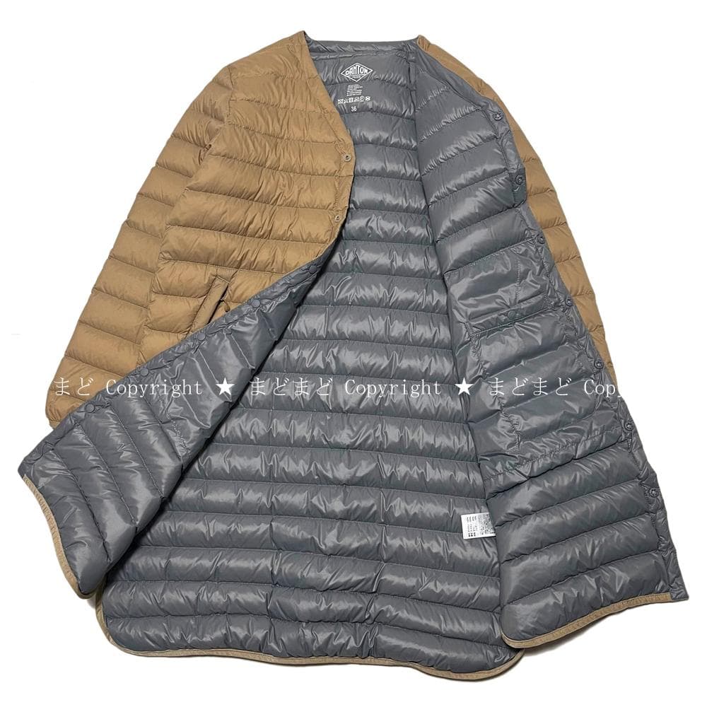 ダントン ノーカラー インナー ダウン コート 36 ベージュ レディース