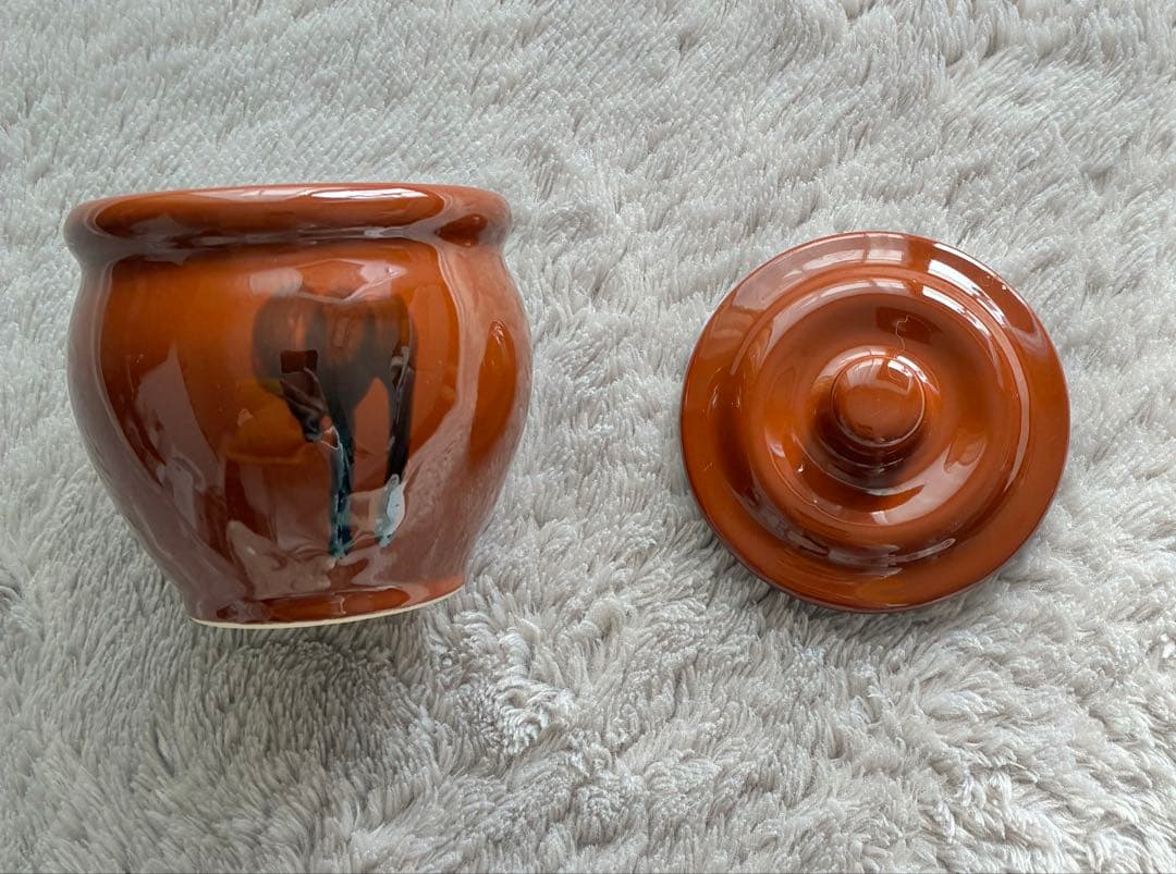 新品未使用】久松窯丸壺180ml 梅干し 漬物容器 カメ 陶器 説明書有