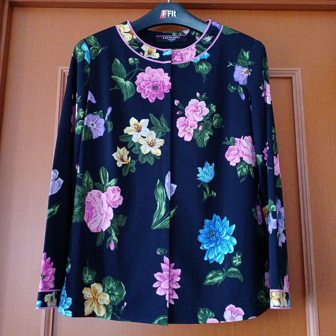 試着程度 レオナール カンカン ブラウスジャケット カーディガン LL