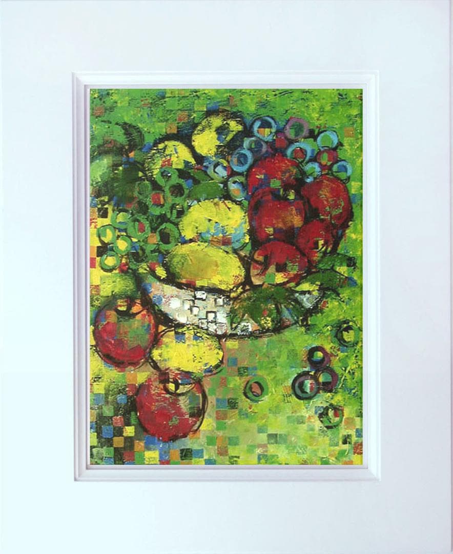 メルカリ絵画絵額付き (白）油絵uF6-061604静物 果物ポット