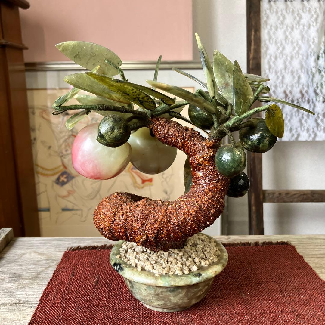 貴重 中国 玉石 果物形 アンティーク 翡翠 貴石 桃の木 盆栽 - メルカリ