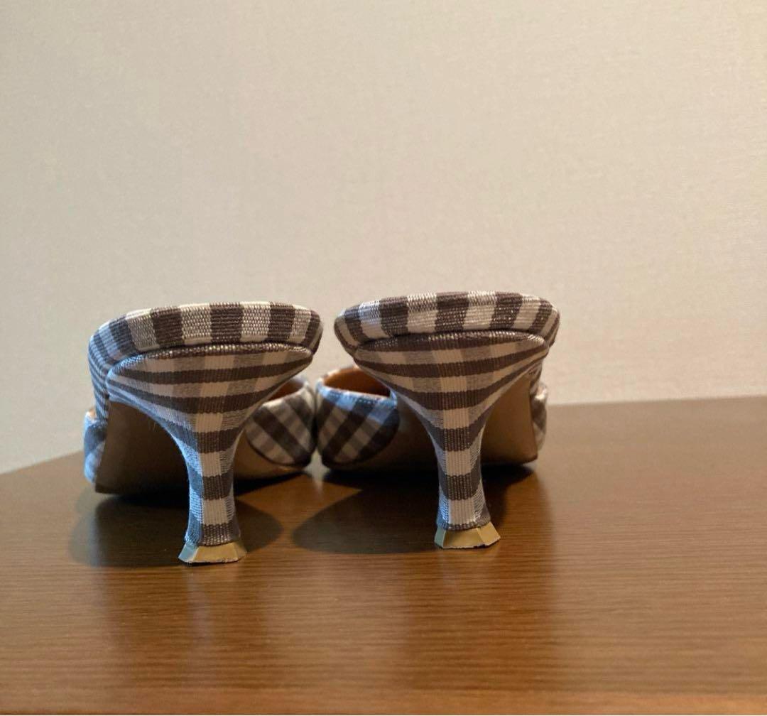 ピッピシック　24.5cm ビジュー付きギンガムチェックミュール