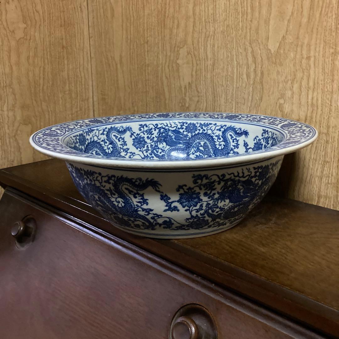 中国染付大鉢印判手龍花唐草図大清乾隆年製銘