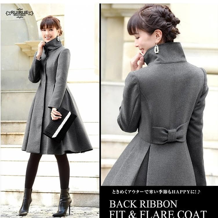 ウールコート（ウール100%）　アッシュグレイ　フレアコート 通勤　防寒　上品 ウールブレンドフレアコート レディース ワンボタン グレー Aライン 冬
