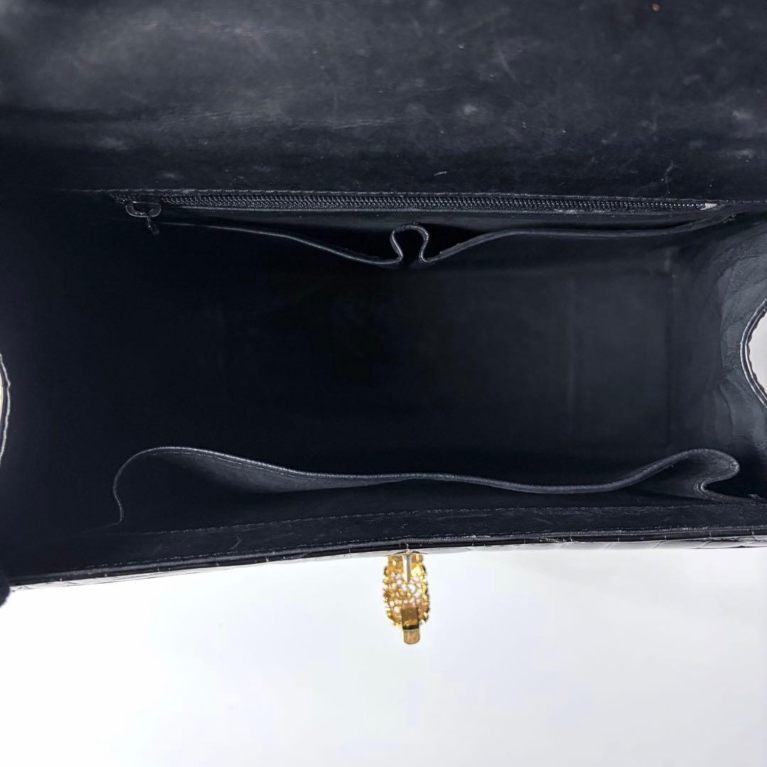 WATA‐ICHI シャイニングクロコ センター取り トップハンドル 黒の通販