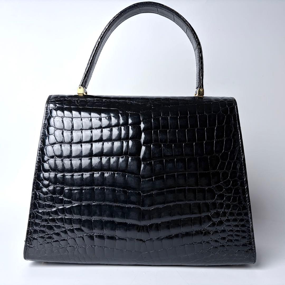 WATA‐ICHI シャイニングクロコ センター取り トップハンドル 黒の通販