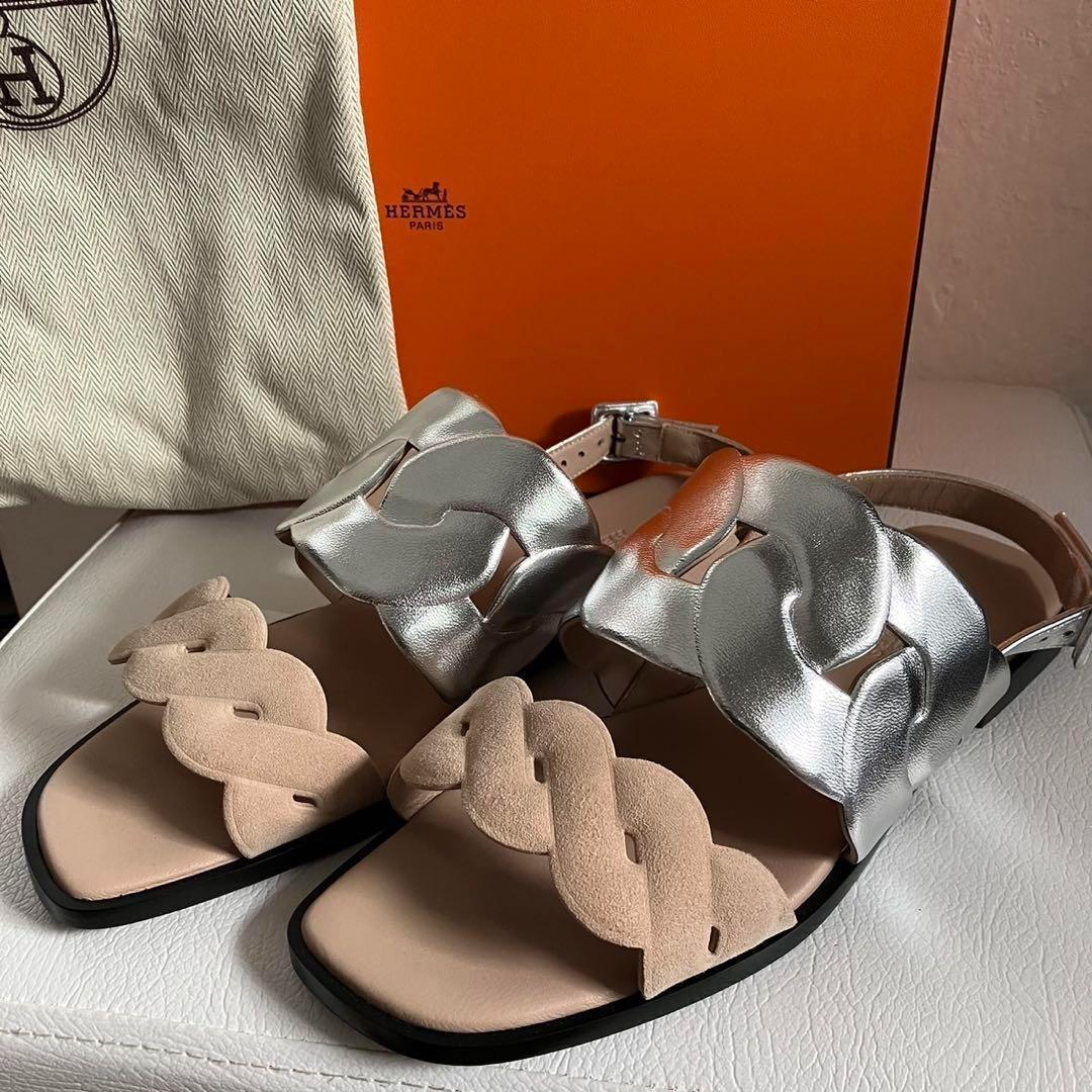 未使用級 HERMES エルメス グレース サンダル バイカラー 37 24㎝ 2023年 秋冬 HERMES エルメス サンダル レディース シプレ ローズ