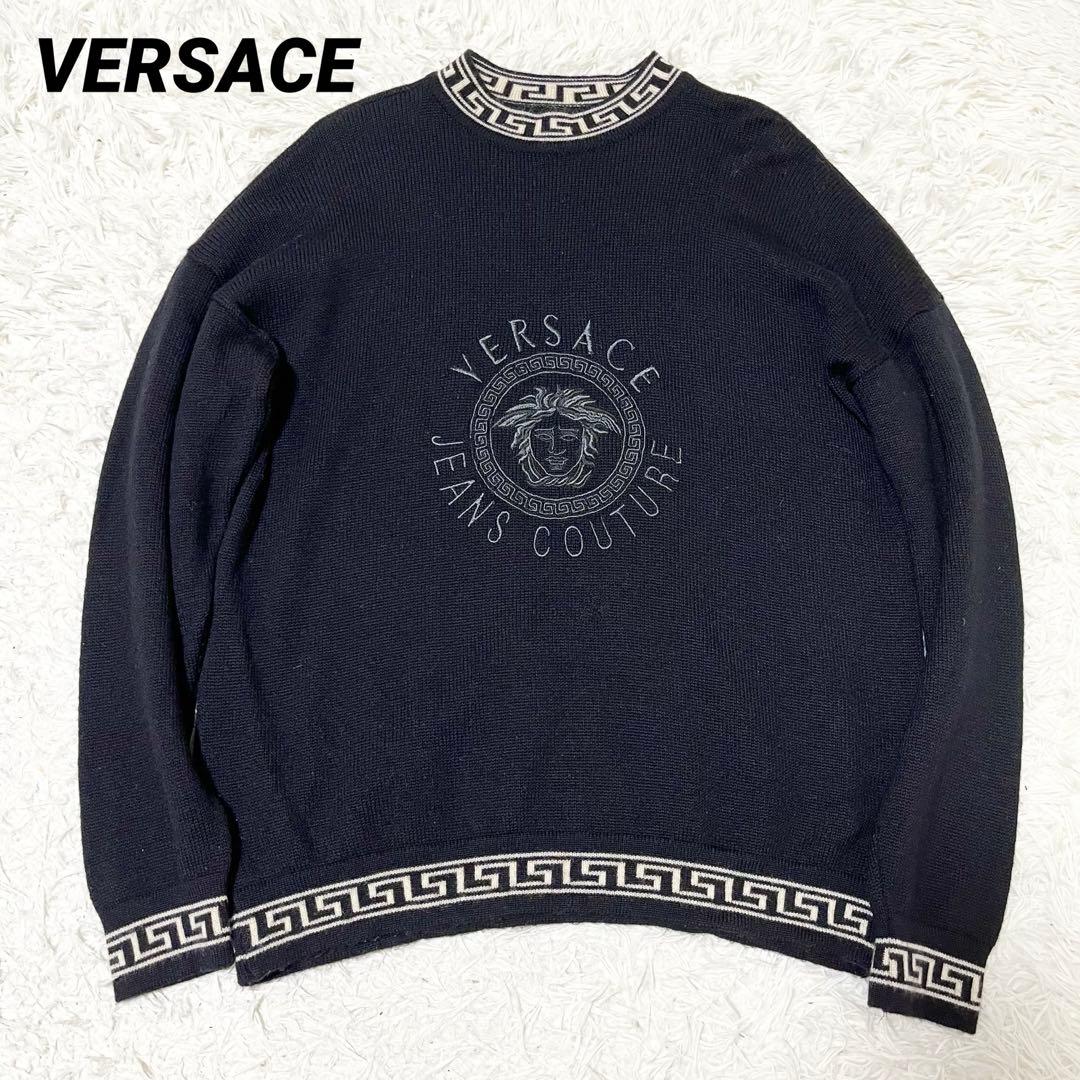 ✨希少✨VERSACE　メデューサロゴ刺繍　クルーネックニット　ブラック　L相当 中古・古着通販】VERSACE (ヴェルサーチェ) メデューサ柄ニット