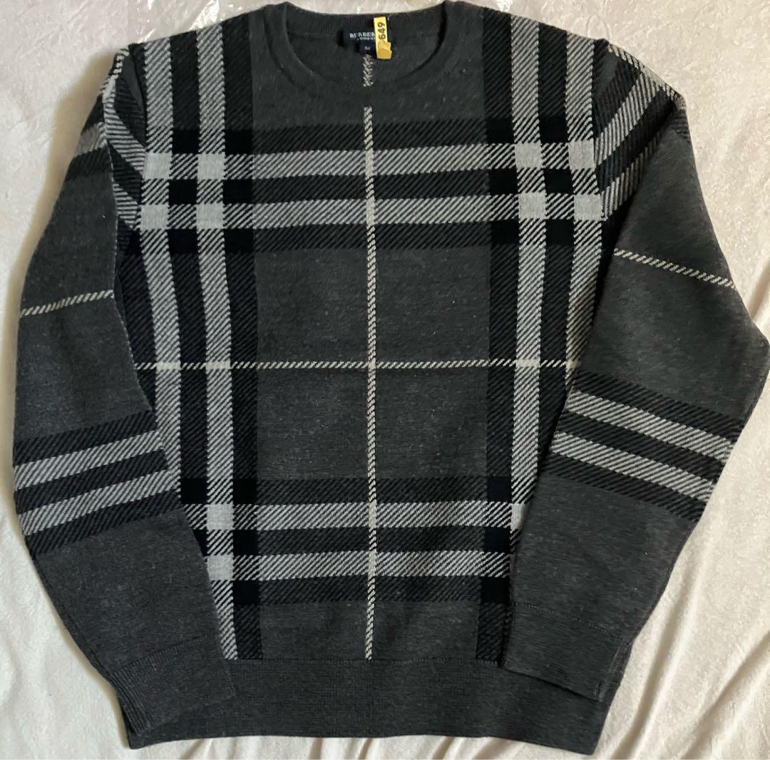 美品 バーバリー チェック柄ニットセーター BURBERRY (バーバリー) チェック ウールブレンド クルーネック