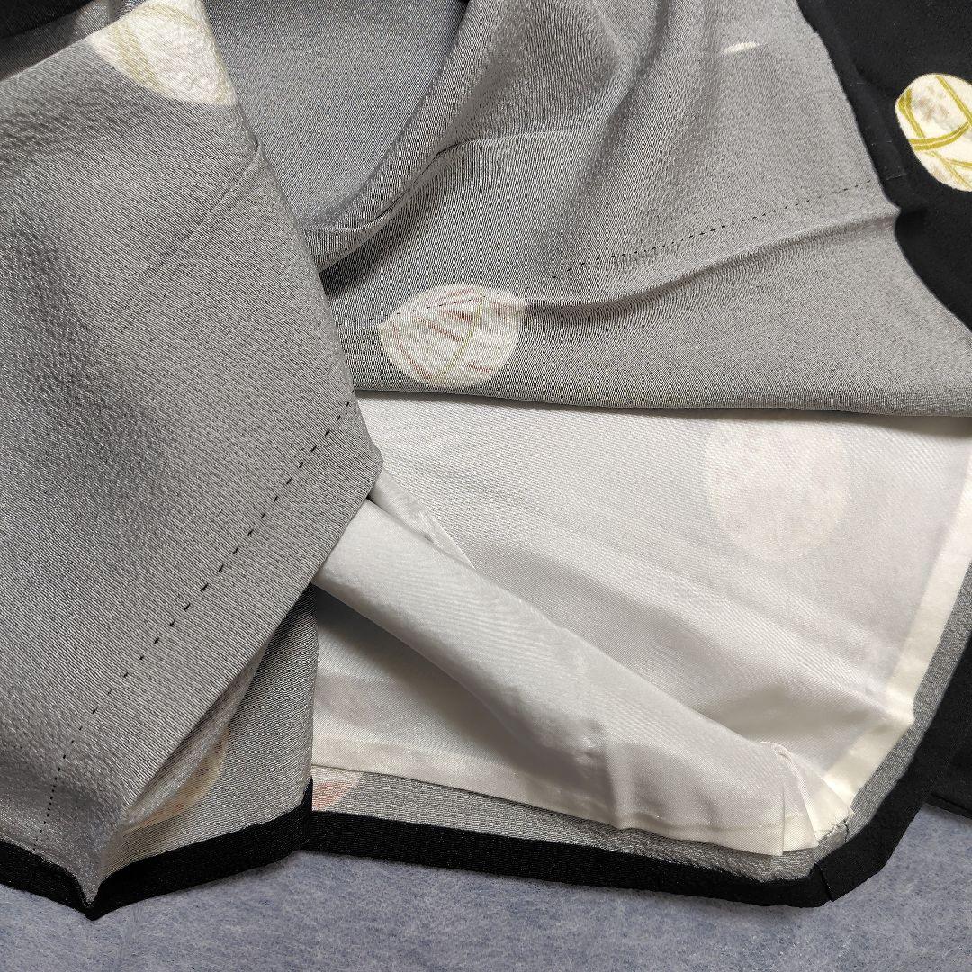 小紋 黒地 正絹 トールサイズ 鞠 スーパー京ガード加工 単衣 居敷当