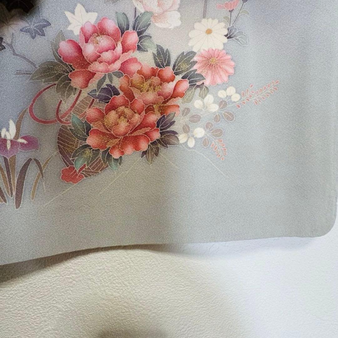 超美品 正絹 袷 広襟 訪問着 付け下げ 着物 162裄61.5 水色 作家物