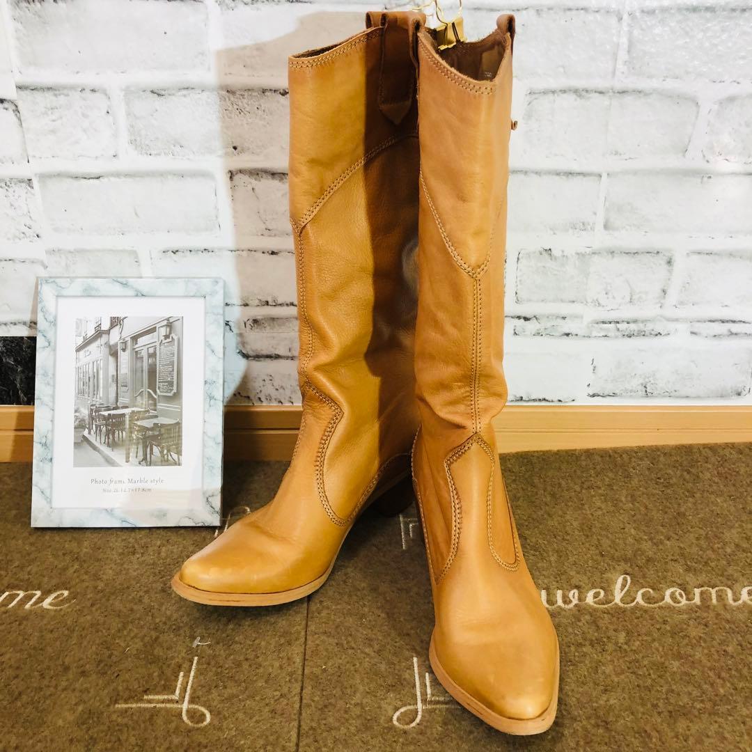 ブーツ ウエスタンブーツ ロングブーツ レザー製 ベージュ23.0 - メルカリ