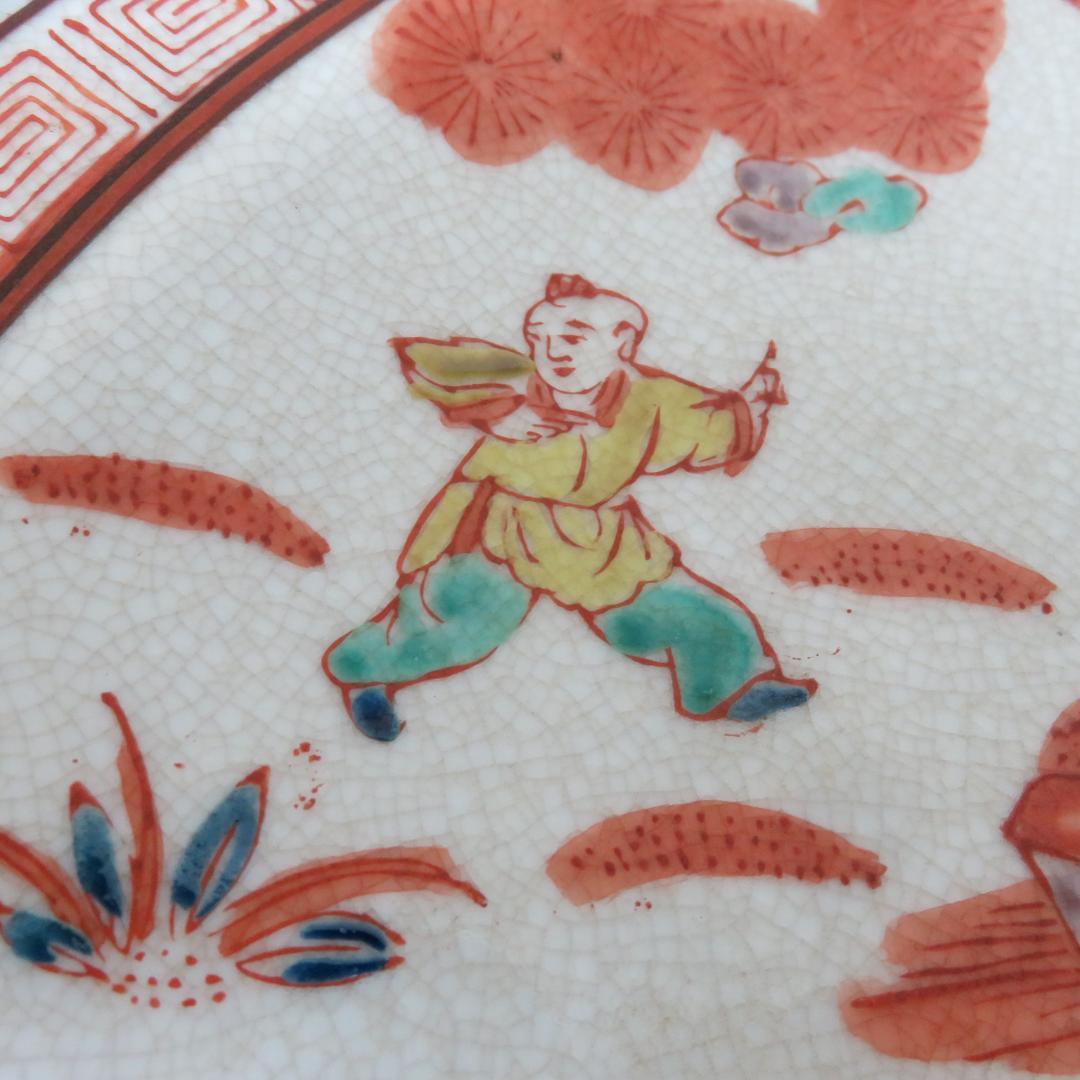 大皿 色絵 赤絵 童 中国 角福 銘 中華 あそび 窯傷 - メルカリ