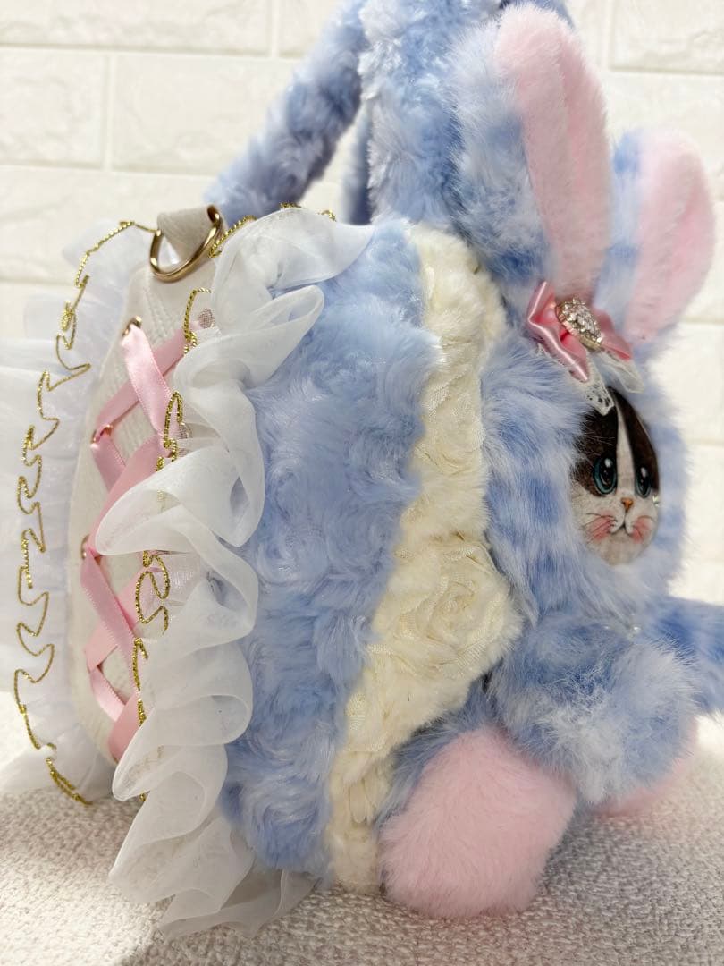ゆ*ら様 コヤンイサムチョン ハンドメイド ファーフリルバッグ水色