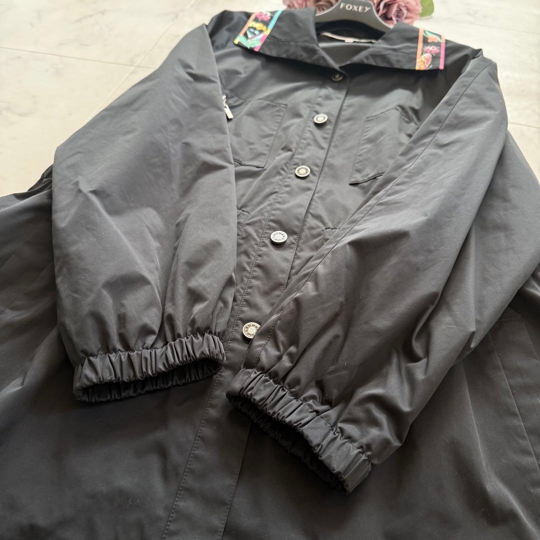 美品☆レオナール ブルゾン 春コート 花柄 トリム ブラック 42 薄手